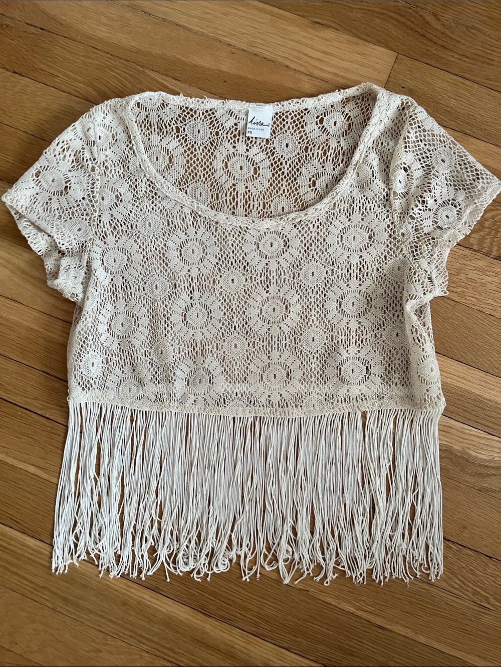 Kirra Cream Crochet Fringe Crop Top